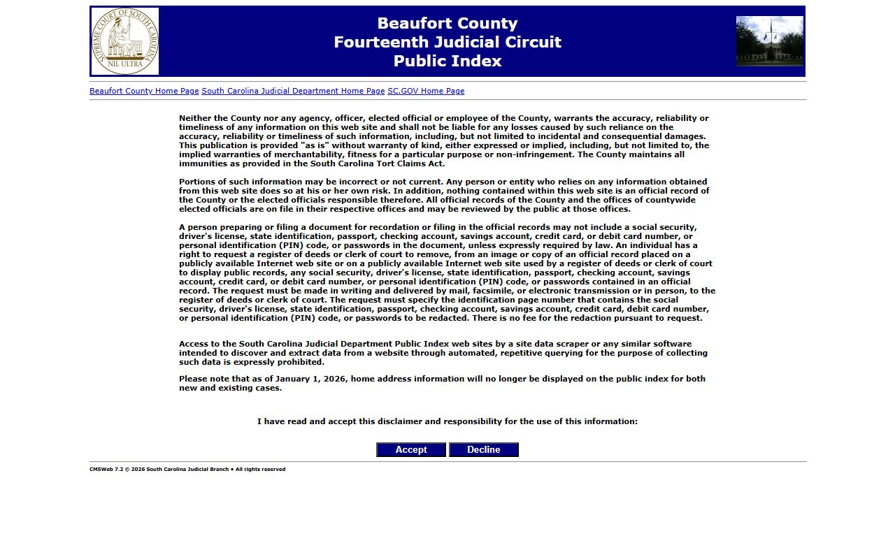 Beaufort County Public Index case search portal
